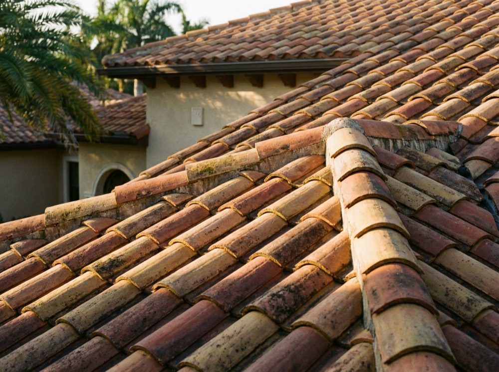 Terracotta barrel tile roof detail